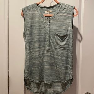Madewell Green and White Sleeveless Top